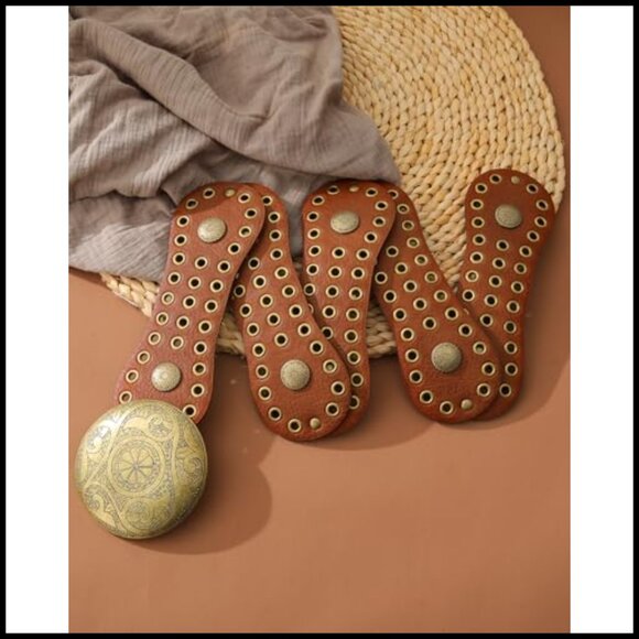 Wide Western Belt with Vintage Concho Buckle Boho Cowgirl Festival Wear main image 5